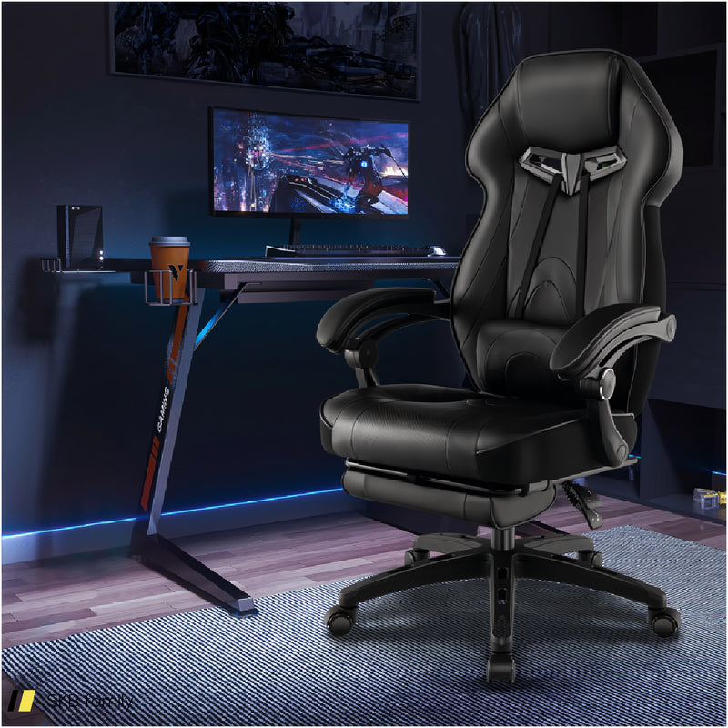 Gaming Chair Racing Style Swivel Chair With Footrest And Adjustable Lumbar Pillow 240615-229402