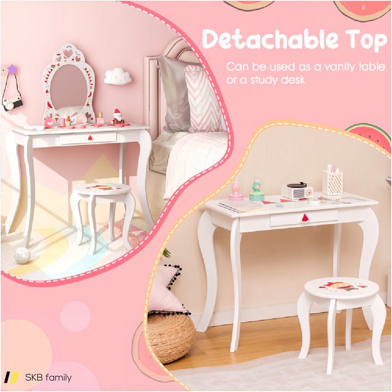 2 In 1 Children Pretend Makeup Vanity Set With Removable Mirror And Storage Drawer 240615-230170