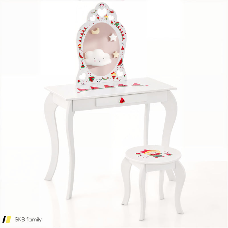 2 In 1 Children Pretend Makeup Vanity Set With Removable Mirror And Storage Drawer 240615-230170