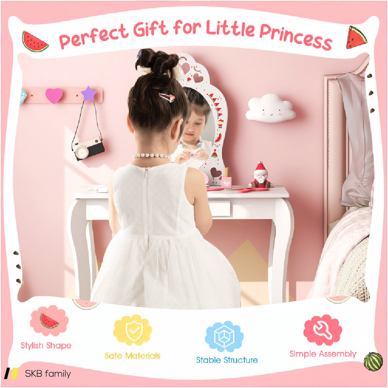 2 In 1 Children Pretend Makeup Vanity Set With Removable Mirror And Storage Drawer 240615-230170