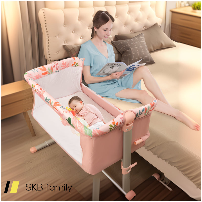 Folding Baby Bassinet Bedside Sleeper With 4 Adjustable Heights 240615-230176