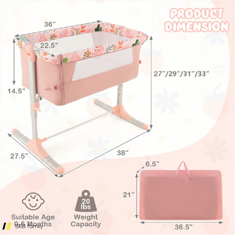 Folding Baby Bassinet Bedside Sleeper With 4 Adjustable Heights 240615-230176