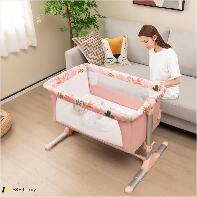 Folding Baby Bassinet Bedside Sleeper With 4 Adjustable Heights 240615-230176