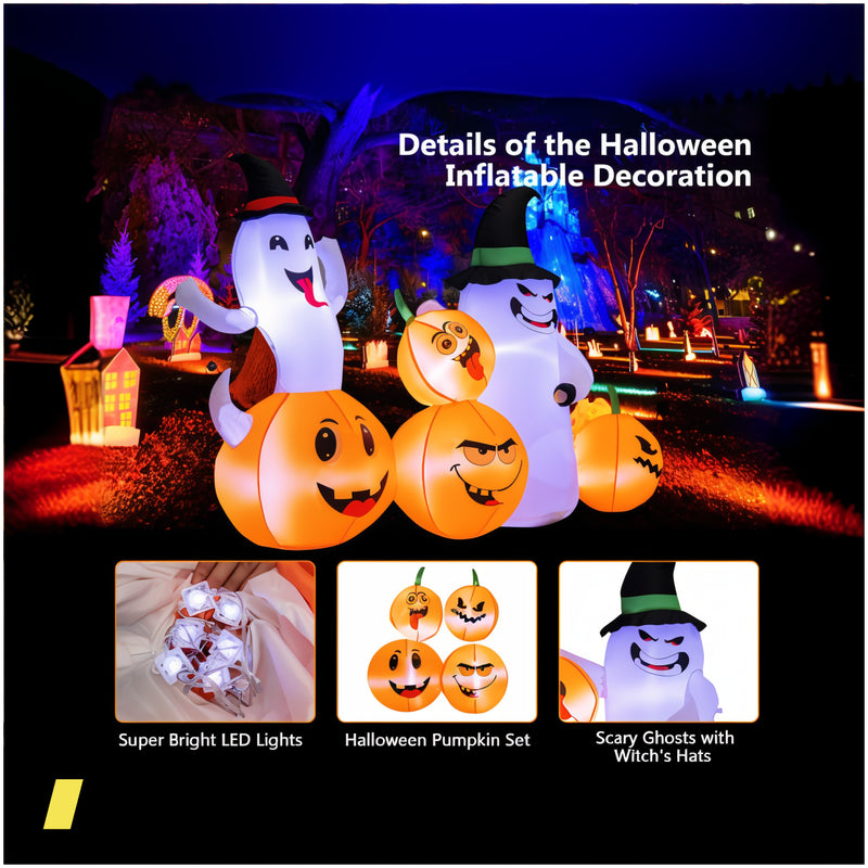 6 Feet Halloween Inflatable Pumpkins And Ghosts With Led Lights 240615-230177