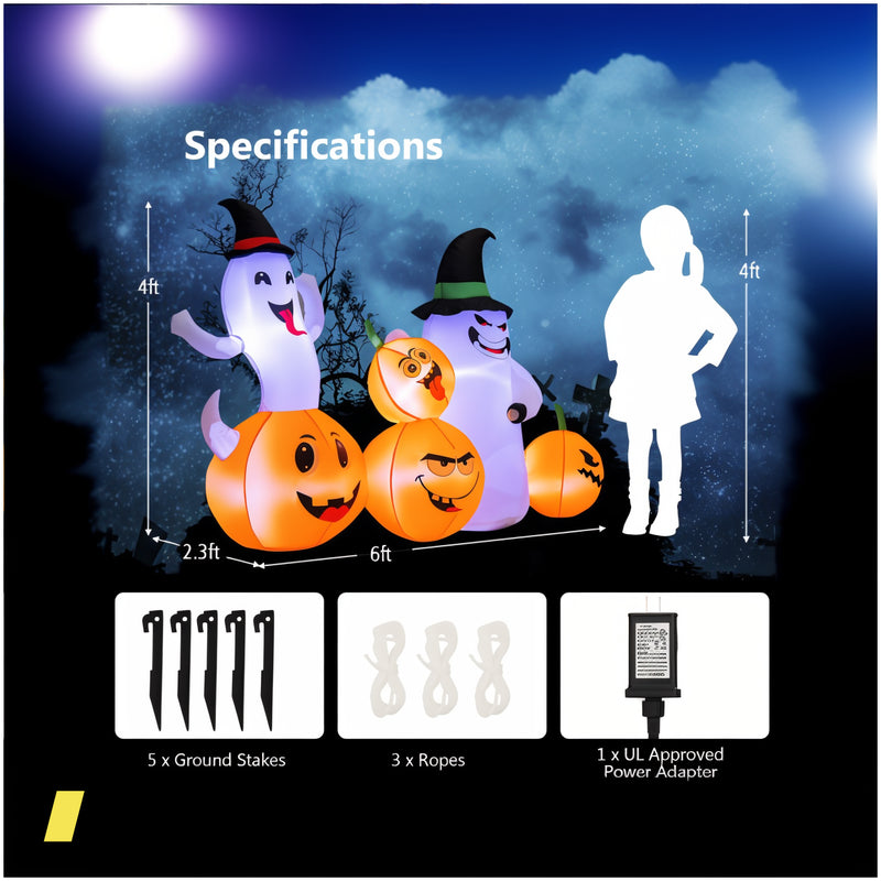 6 Feet Halloween Inflatable Pumpkins And Ghosts With Led Lights 240615-230177