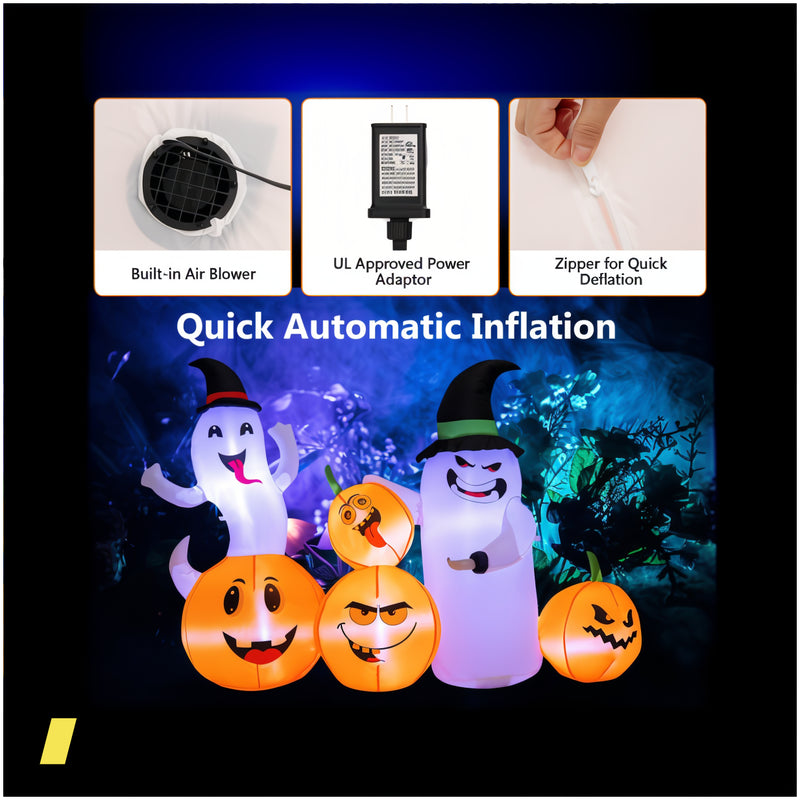 6 Feet Halloween Inflatable Pumpkins And Ghosts With Led Lights 240615-230177