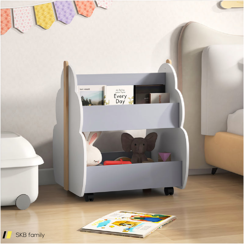 Kids Wooden Bookshelf With Universal Wheels 240615-230182