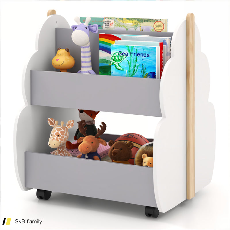 Kids Wooden Bookshelf With Universal Wheels 240615-230182