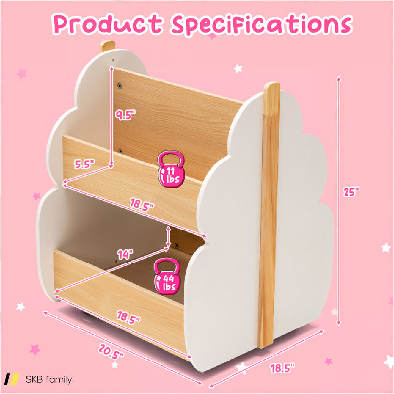 Kids Wooden Bookshelf With Universal Wheels 240615-230182