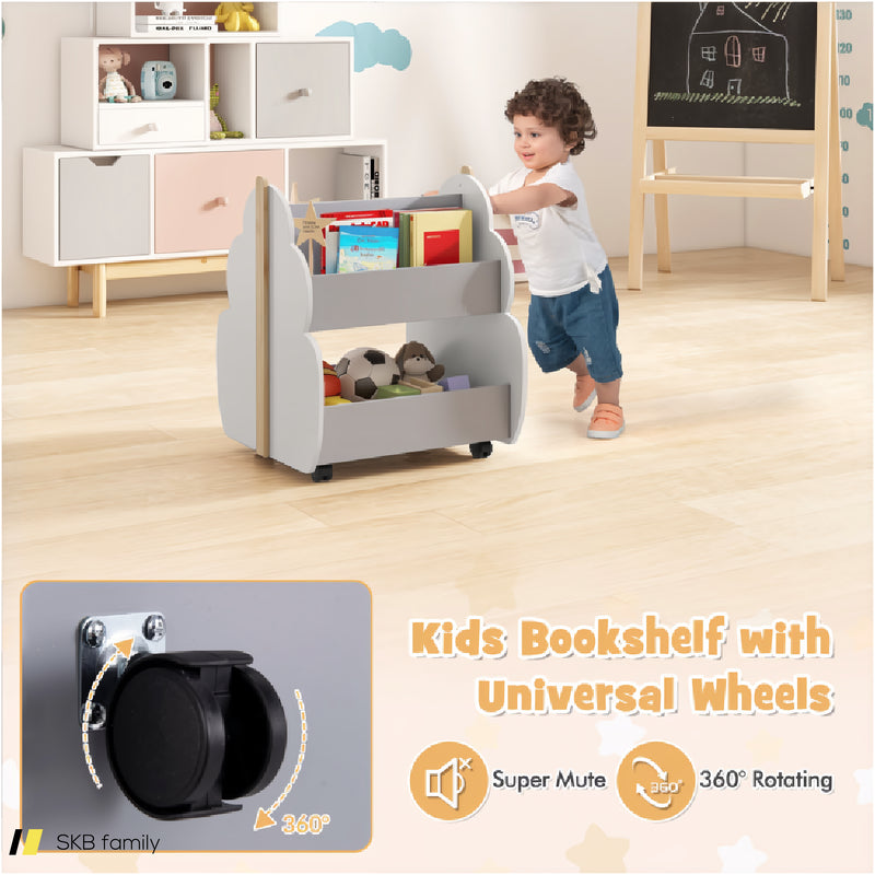 Kids Wooden Bookshelf With Universal Wheels 240615-230182