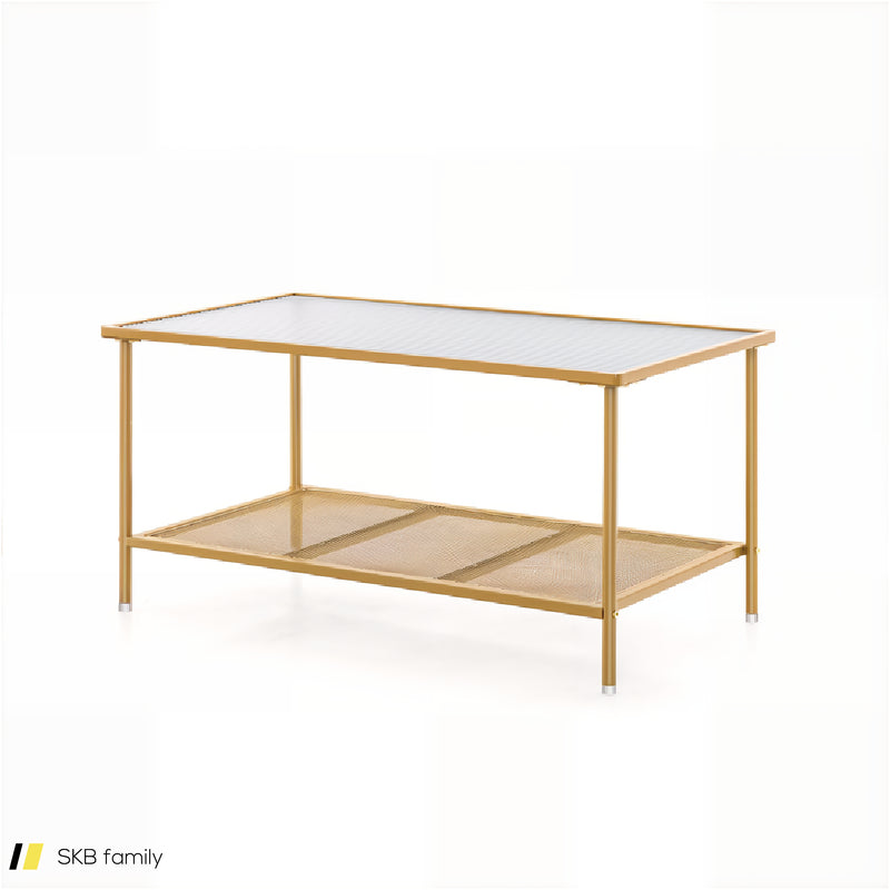 2-Tier Coffee Table With Shelf Center Tea Table With Tempered Glass Top 240615-230189