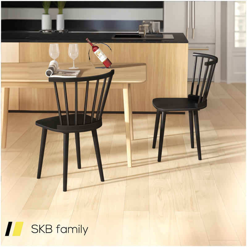 Windsor Dining Chairs Set Of 2 Rubber Wood Kitchen Chairs With Spindle Back 240615-230197