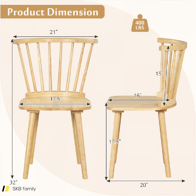 Windsor Dining Chairs Set Of 2 Rubber Wood Kitchen Chairs With Spindle Back 240615-230197