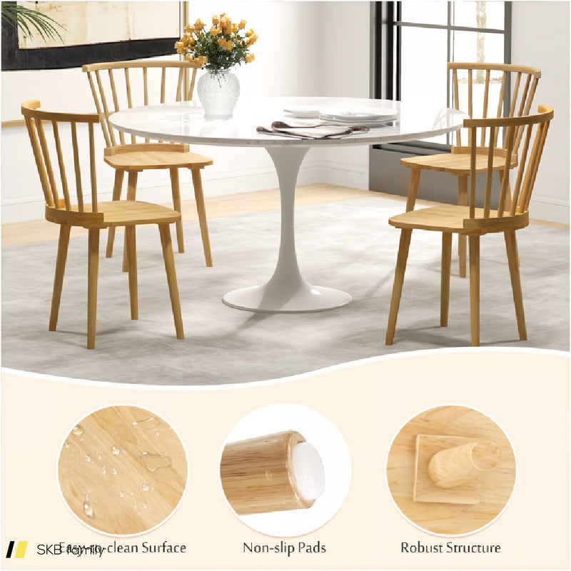 Windsor Dining Chairs Set Of 2 Rubber Wood Kitchen Chairs With Spindle Back 240615-230197