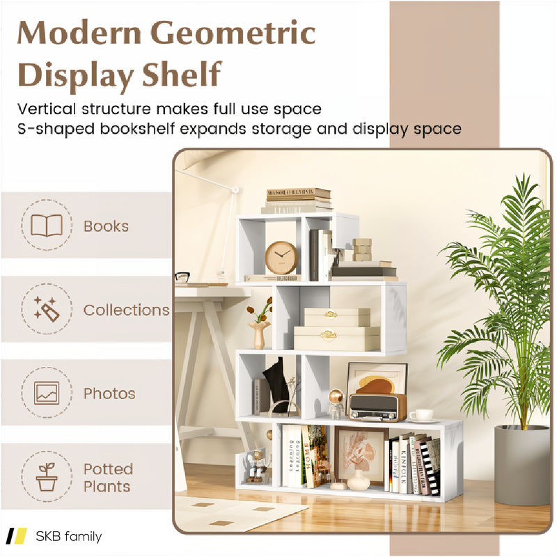 5-Tier S-Shaped Bookshelf Geometric Z-Shelf Bookcase With Open Cubes 240615-230204