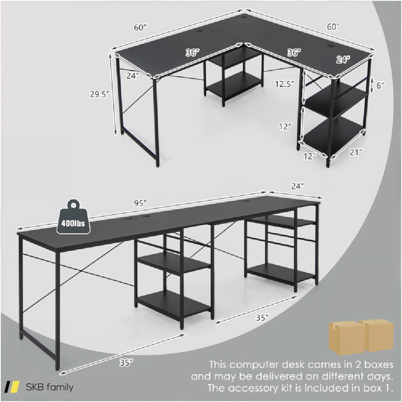 L-Shaped Computer Desk With 4 Storage Shelves And Cable Holes 240515-230761