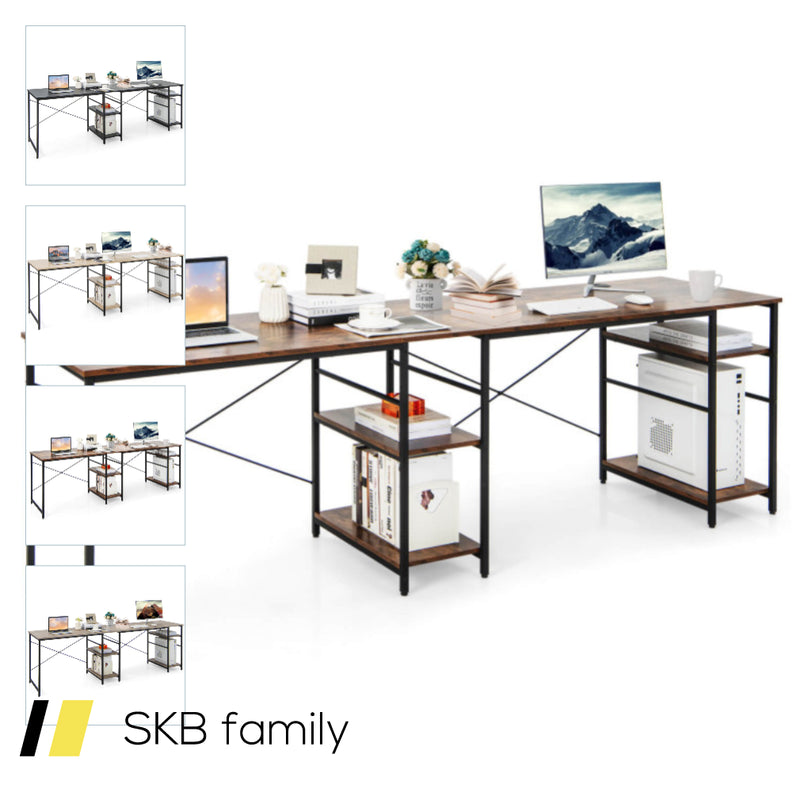 L-Shaped Computer Desk With 4 Storage Shelves And Cable Holes 240515-230761