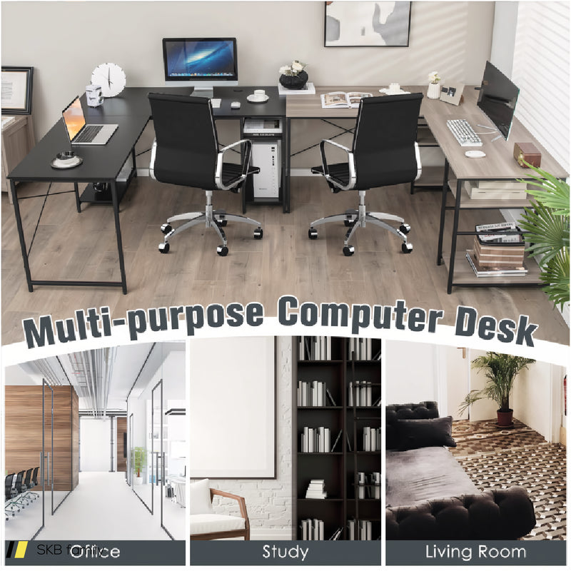 L-Shaped Computer Desk With 4 Storage Shelves And Cable Holes 240515-230761