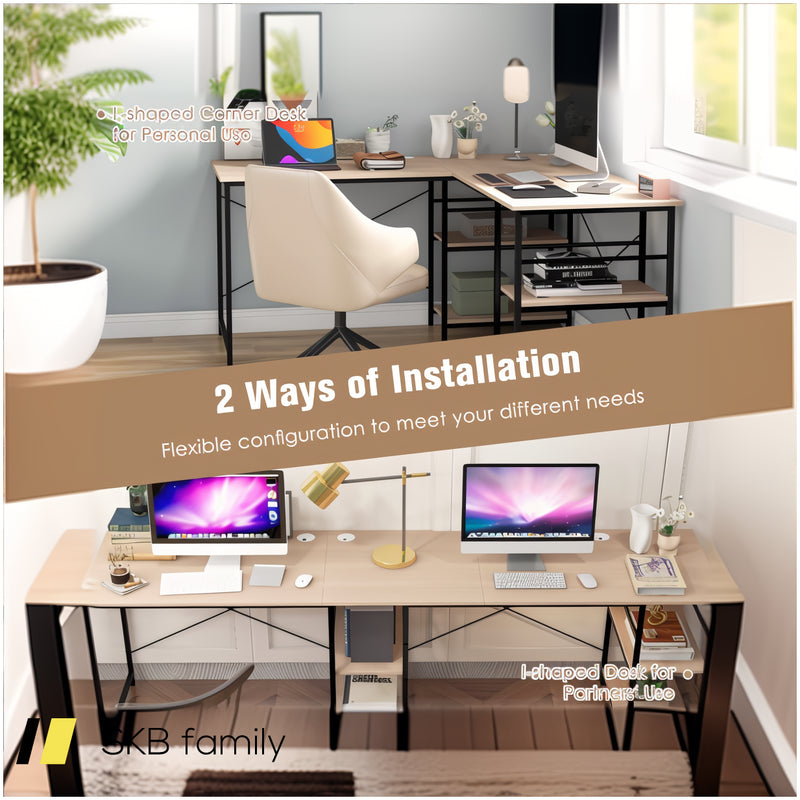 L-Shaped Computer Desk With 4 Storage Shelves And Cable Holes 240515-230761