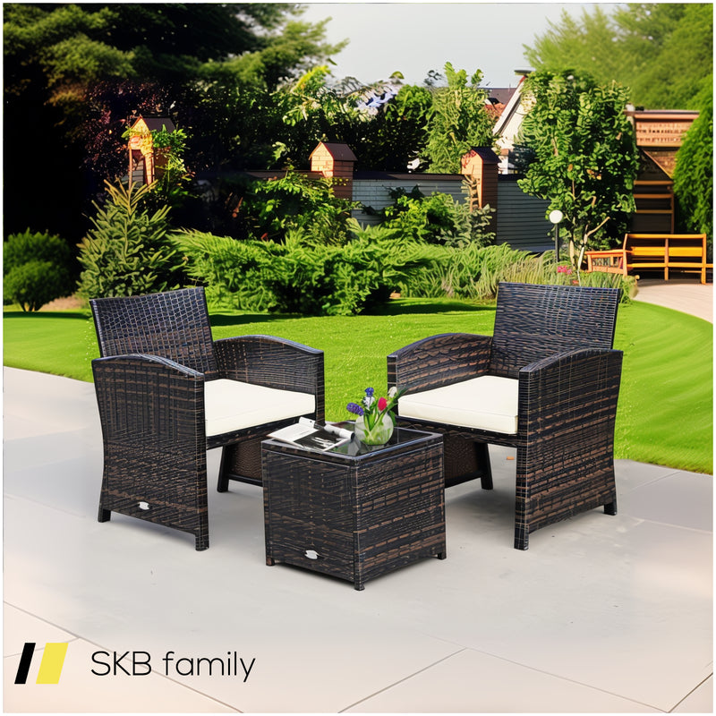 3 Pieces Pe Rattan Wicker Furniture Set With Cushion Sofa Coffee Table For Garden 240515-230763