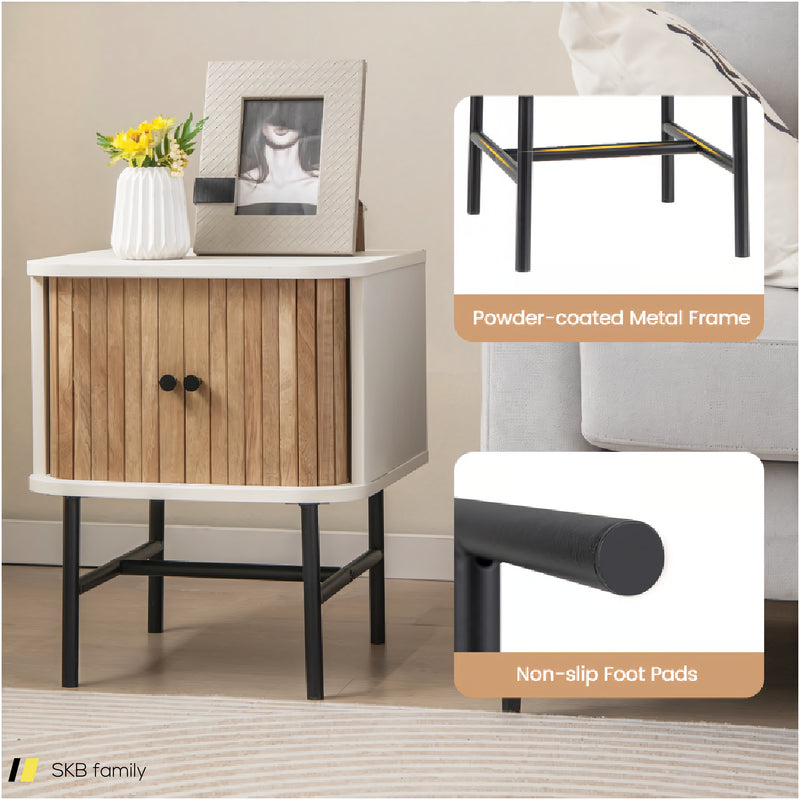 Mid-Century Modern Nightstand With Sliding Doors And Storage Cabinet 240515-230767