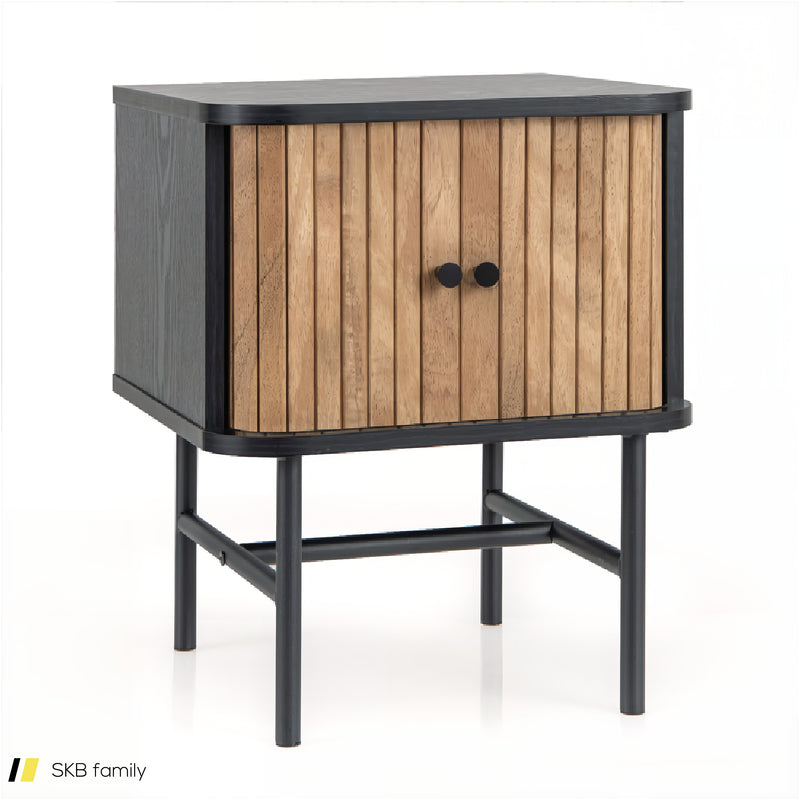 Mid-Century Modern Nightstand With Sliding Doors And Storage Cabinet 240515-230767