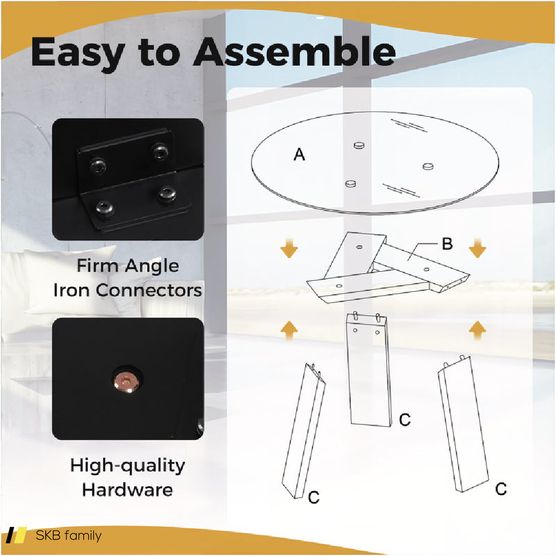 29.5 Inch Round Glass Coffee Table With Solid Rubber Wood Legs For Living Room Home Office Small Space 240515-230773