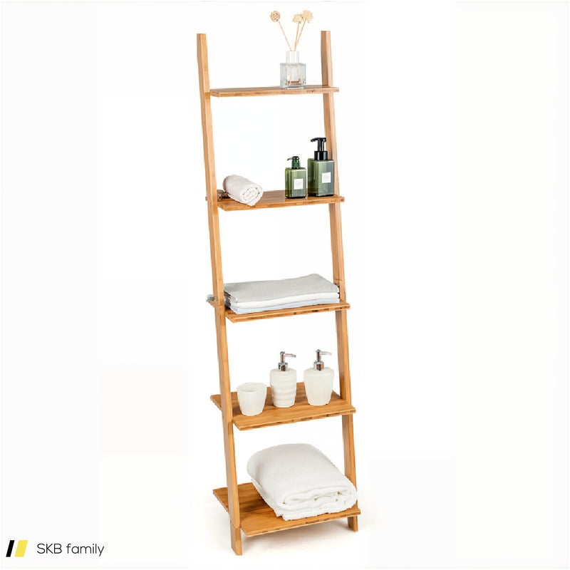 5-Tier Modern Bamboo Wall-Leaning Display Ladder Bookshelf 240515-230777