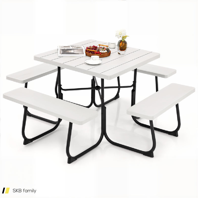 Outdoor Picnic Table With 4 Benches And Umbrella Hole 240515-230781