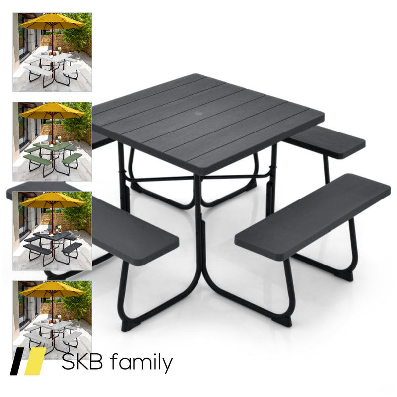 Outdoor Picnic Table With 4 Benches And Umbrella Hole 240515-230781