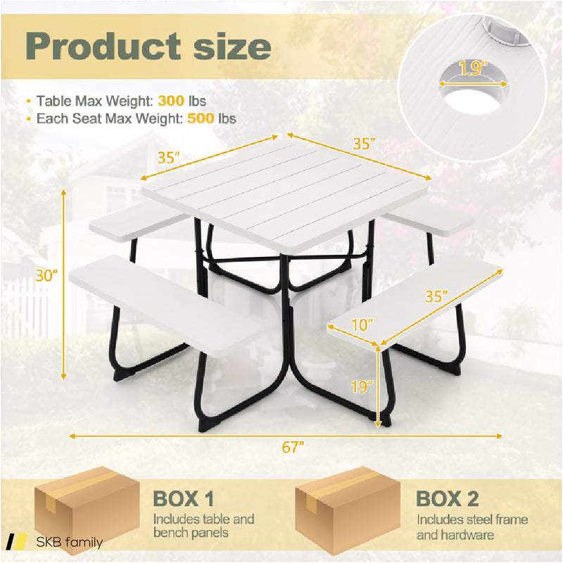 Outdoor Picnic Table With 4 Benches And Umbrella Hole 240515-230781