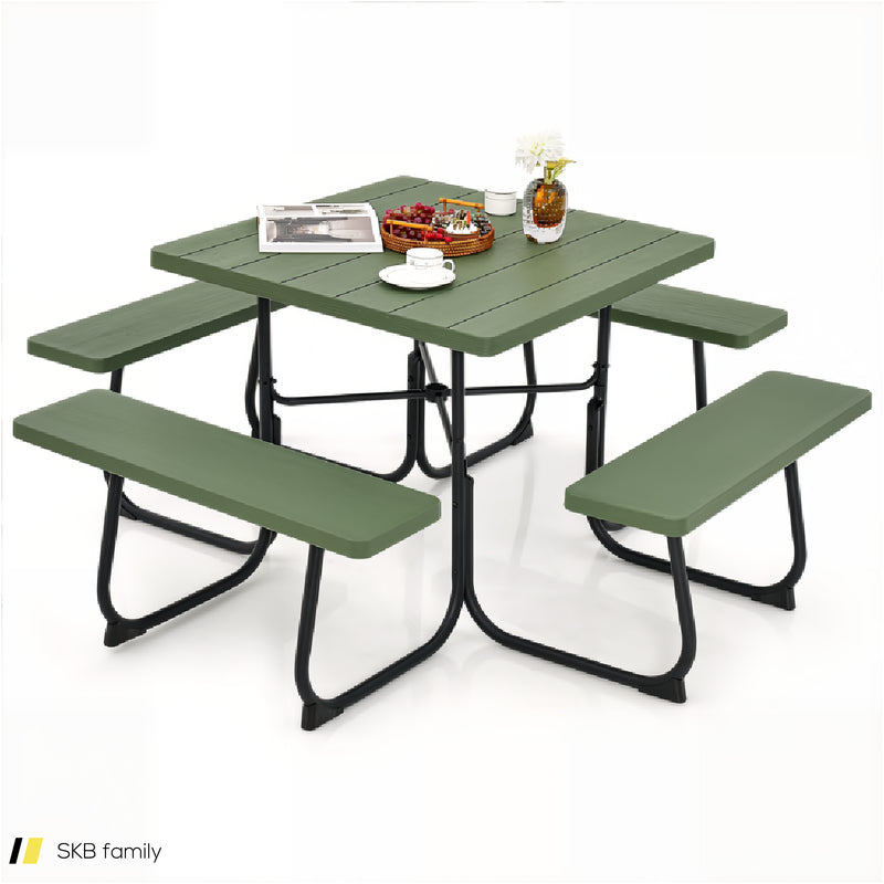 Outdoor Picnic Table With 4 Benches And Umbrella Hole 240515-230781