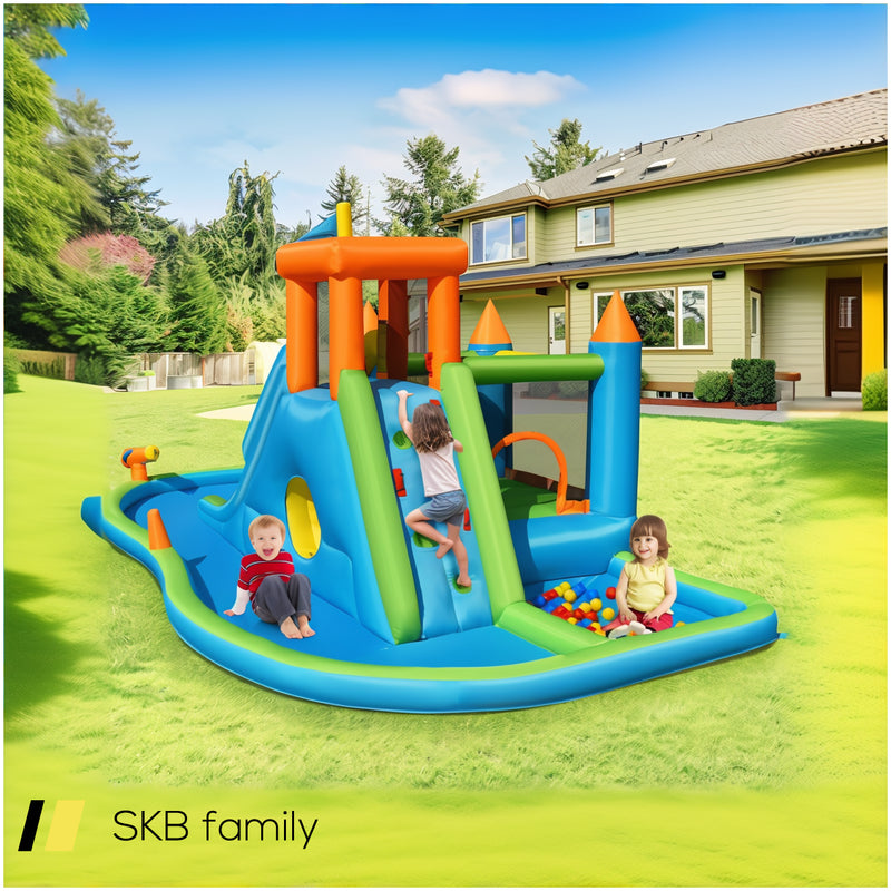 Inflatable Water Slide Kids Bounce House Splash Water Pool With 735w Blower 240515-230782