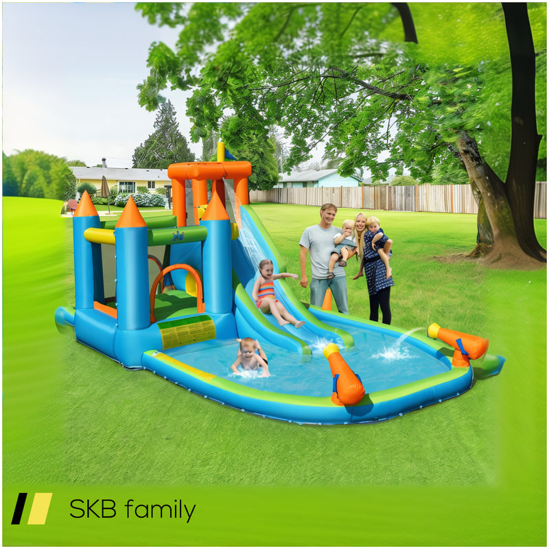 Inflatable Water Slide Kids Bounce House Splash Water Pool With 735w Blower 240515-230782