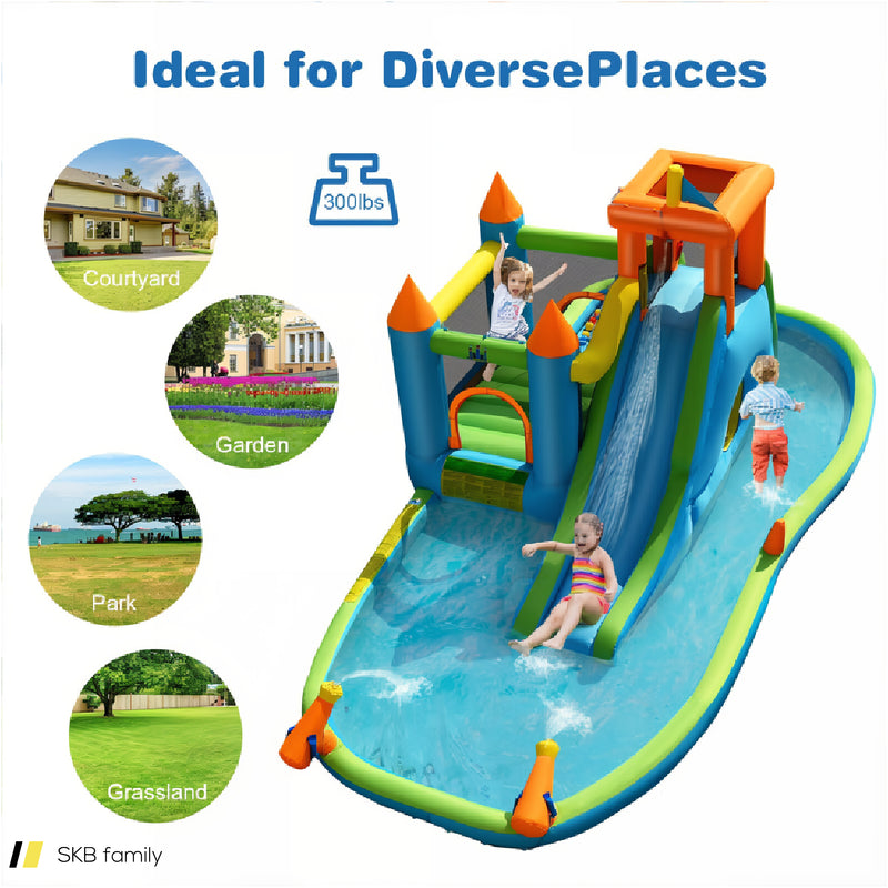 Inflatable Water Slide Kids Bounce House Splash Water Pool With 735w Blower 240515-230782