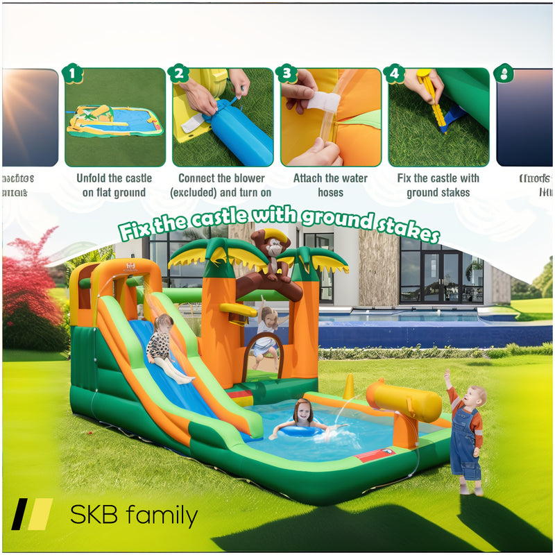 Monkey-Themed Inflatable Bounce House With Slide Without Blower 240515-230786