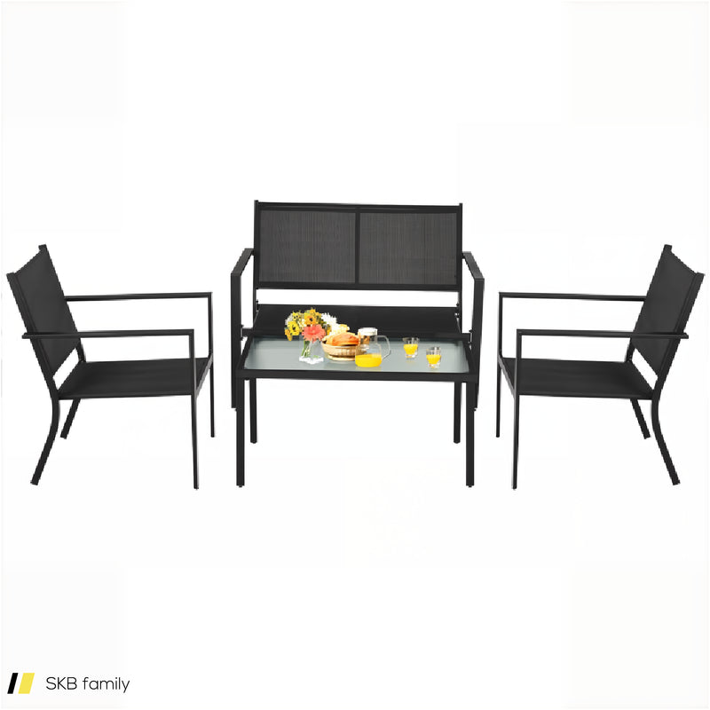 4 Pieces Patio Furniture Set Sofa Coffee Table Steel Frame Garden 240515-230788