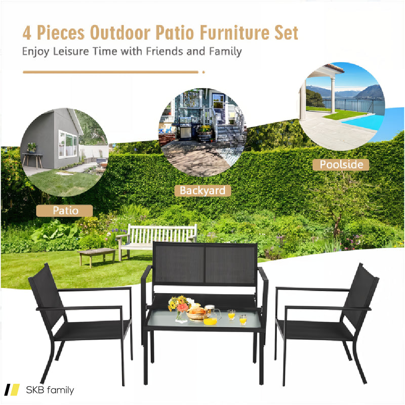 4 Pieces Patio Furniture Set Sofa Coffee Table Steel Frame Garden 240515-230788