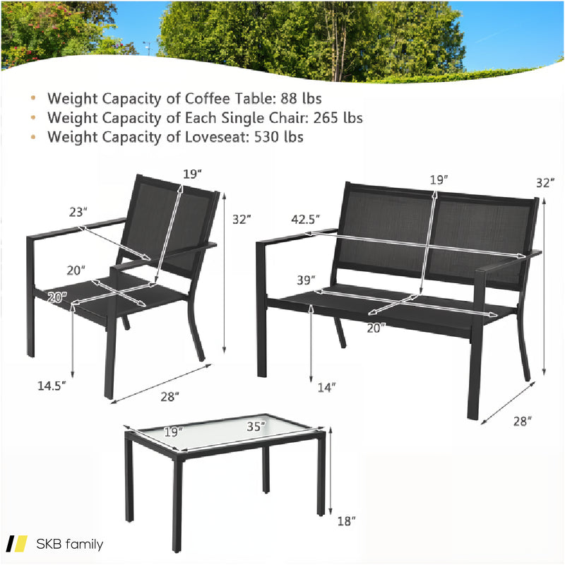 4 Pieces Patio Furniture Set Sofa Coffee Table Steel Frame Garden 240515-230788