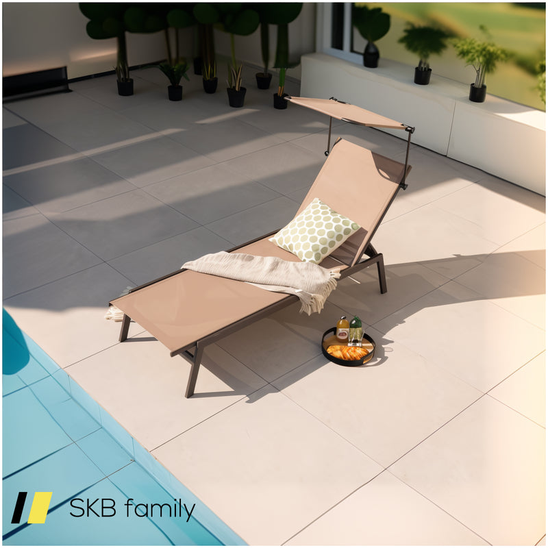 Outdoor Chaise Lounge Chair With Sunshade And 6 Adjustable Position 240515-230793