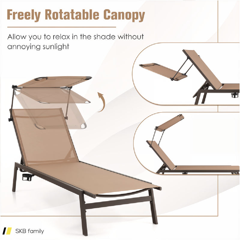 Outdoor Chaise Lounge Chair With Sunshade And 6 Adjustable Position 240515-230793