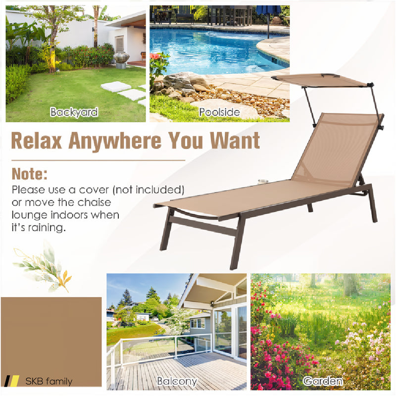 Outdoor Chaise Lounge Chair With Sunshade And 6 Adjustable Position 240515-230793