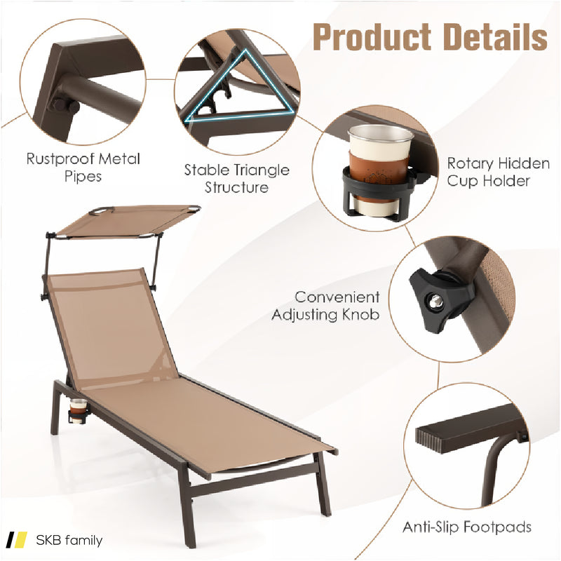 Outdoor Chaise Lounge Chair With Sunshade And 6 Adjustable Position 240515-230793