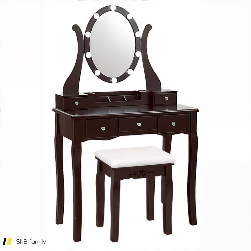 10 Dimmable Lights Vanity Table Set With Lighted Mirror And Cushioned Stool 240515-230796