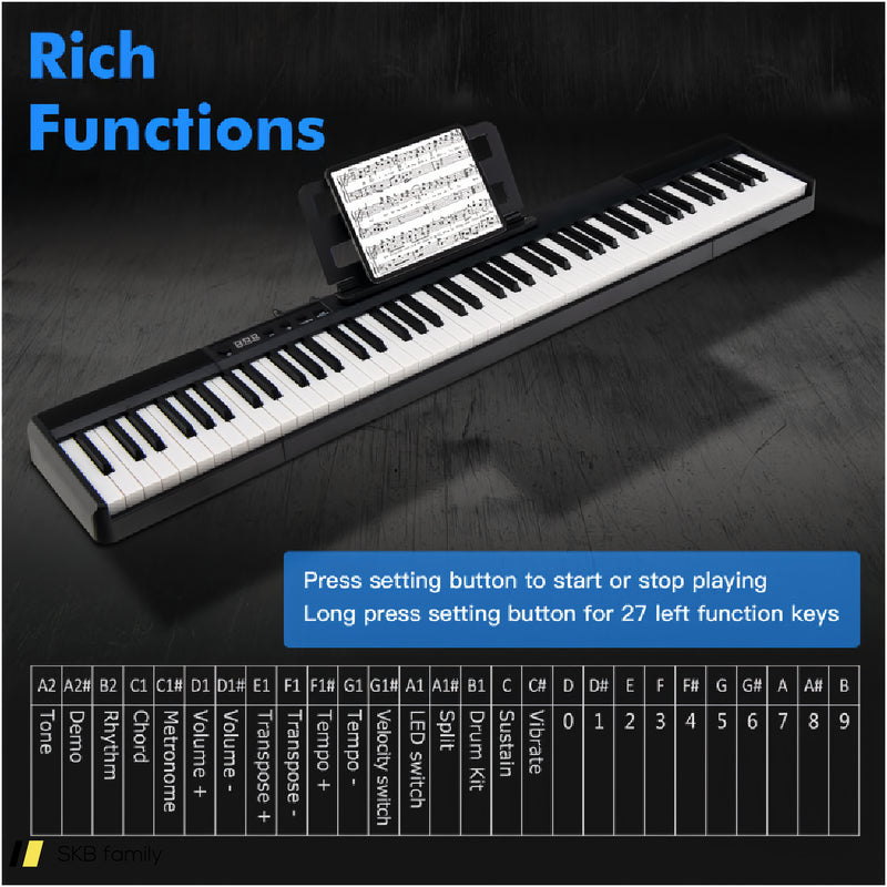 88-Key Portable Electric Lighted Keyboard Piano 240515-230799