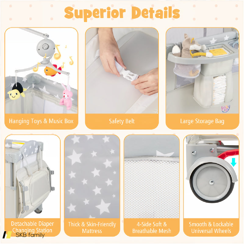 5-In-1 Portable Baby Beside Bassinet With Diaper Changer 240515-230800