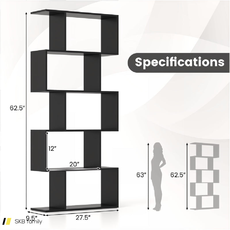 5-Tier Bookshelf With Anti-Toppling Device For Living Room Home Office 240515-230803