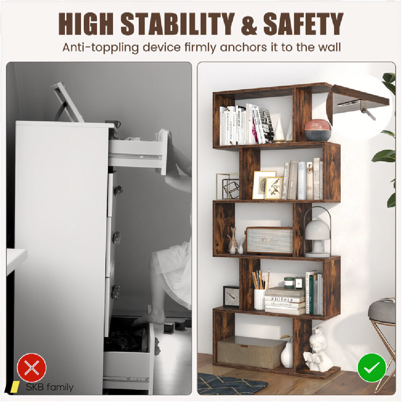 5-Tier Bookshelf With Anti-Toppling Device For Living Room Home Office 240515-230803