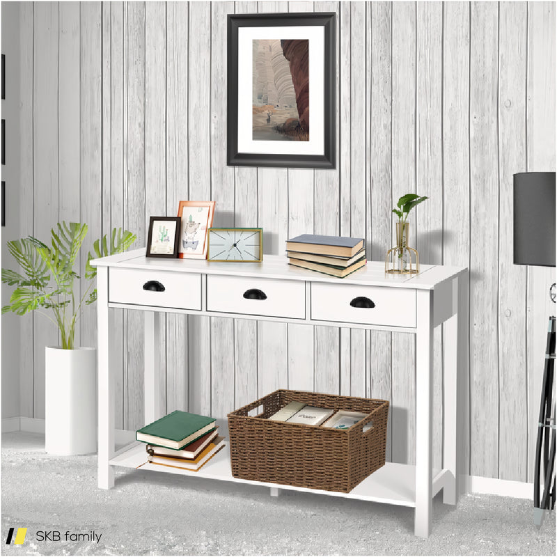 Wooden Console Table With 3 Drawers And 2-Tier Shelves 240515-230808