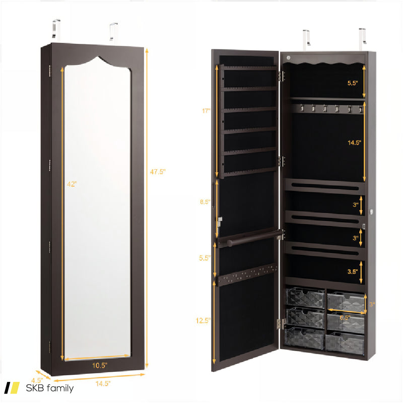 Door Hanging Mirror Jewelry Armoire With Full Length Mirror And 6 Drawers 240615-230810